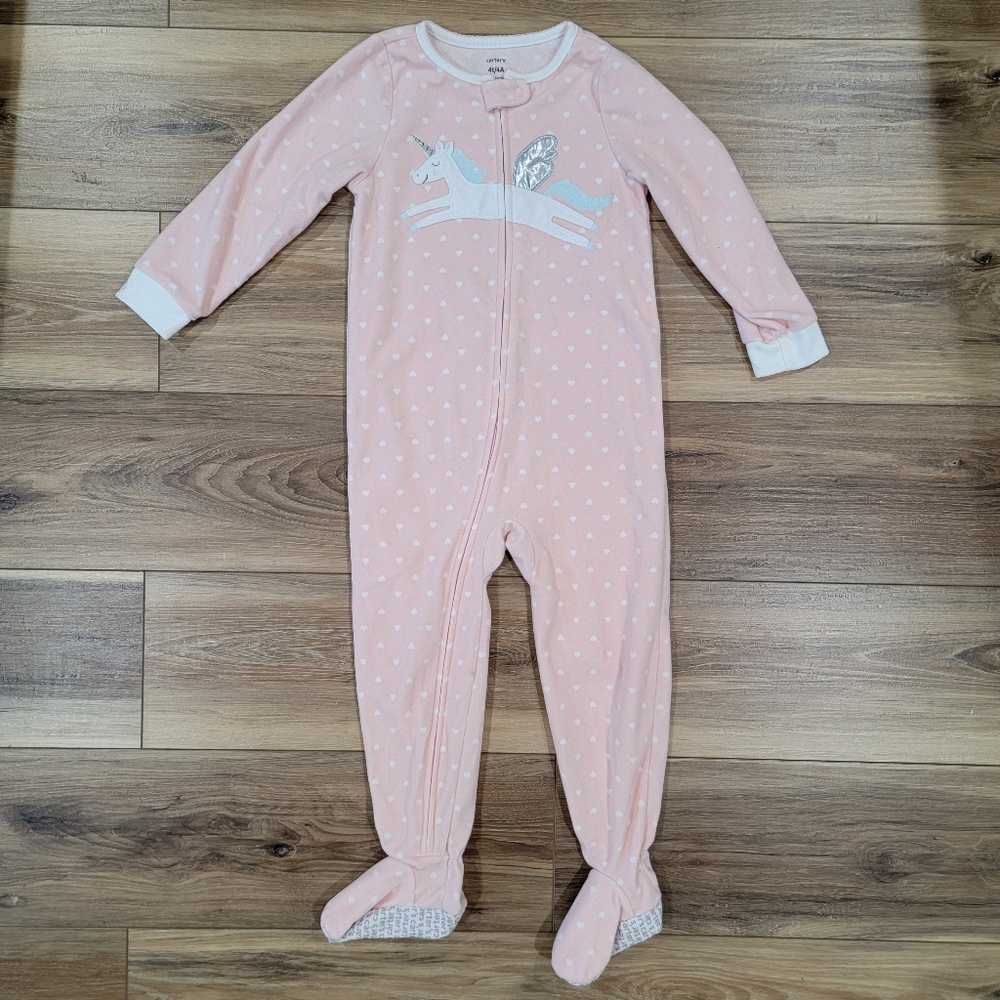 Carter's Pink Polka Dot Unicorn Girls Footed PJ, 4T